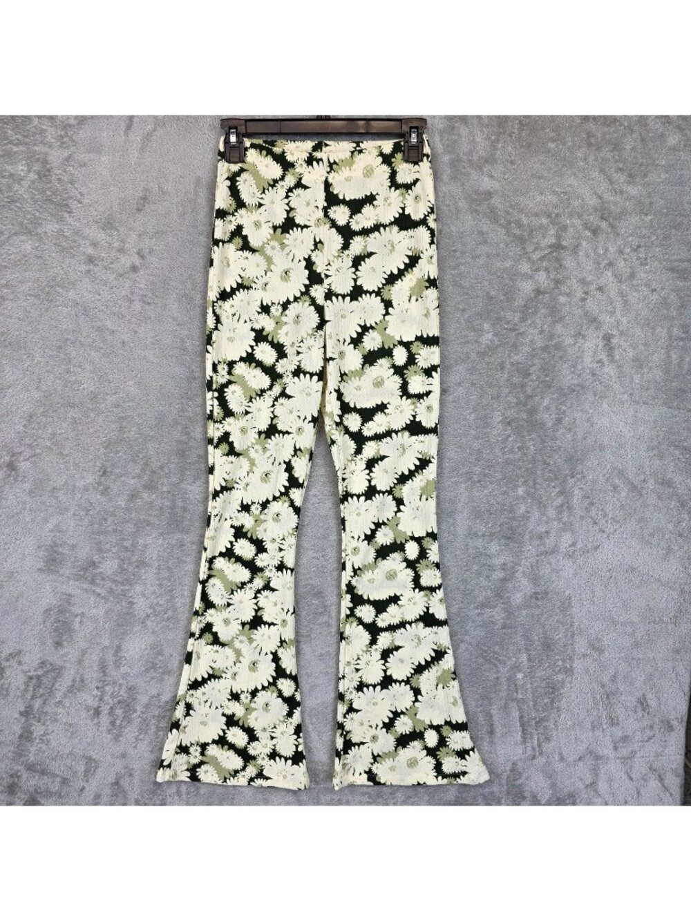 Topshop Dress Pants Womens 4 Multicolor Knit Floral Flare Elastic Waist Stretch